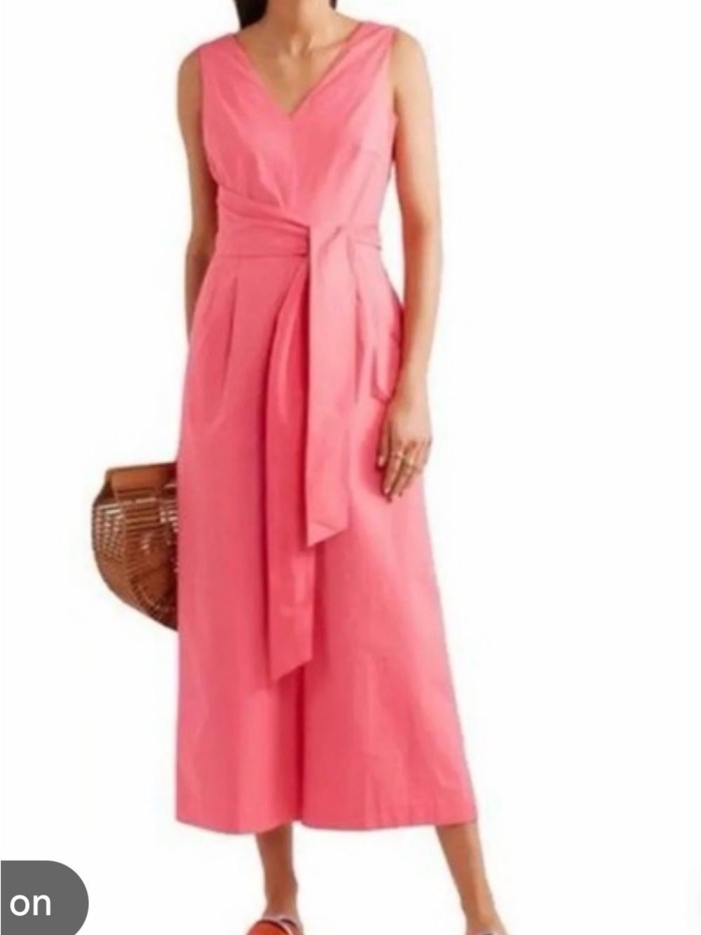 J. Crew Coral Pink Sleeveless V-Neck Belted Midi Dress